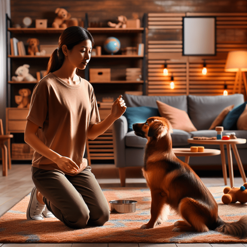 Cachorro sendo treinado em ambiente doméstico