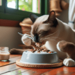 Gato siamês desfrutando de sua refeição
