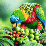 Papagaio colorido se alimentando