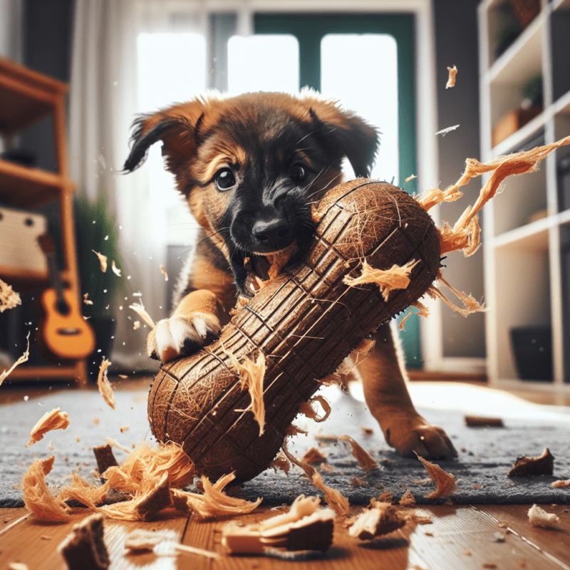 Cachorro destruidor brincando com brinquedo resistente