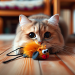 Gato exibindo comportamento de caça com um brinquedo