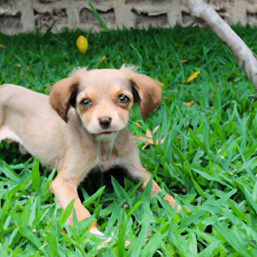 Cachorro de pequeno porte brincando no jardim