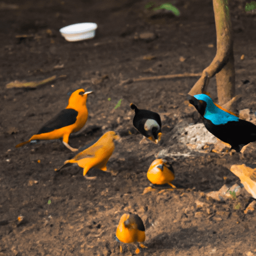 Passarinhos coloridos interagindo