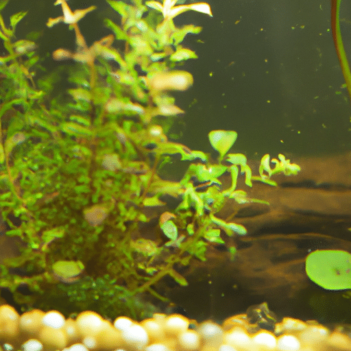 Detalhe das plantas aquáticas em crescimento no aquário