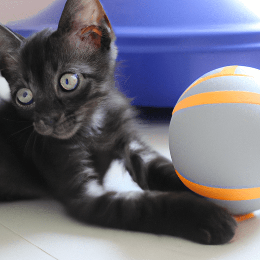 Filhote de gato brincando com uma bola