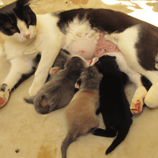 Filhotes recém-nascidos ao lado da mãe gata